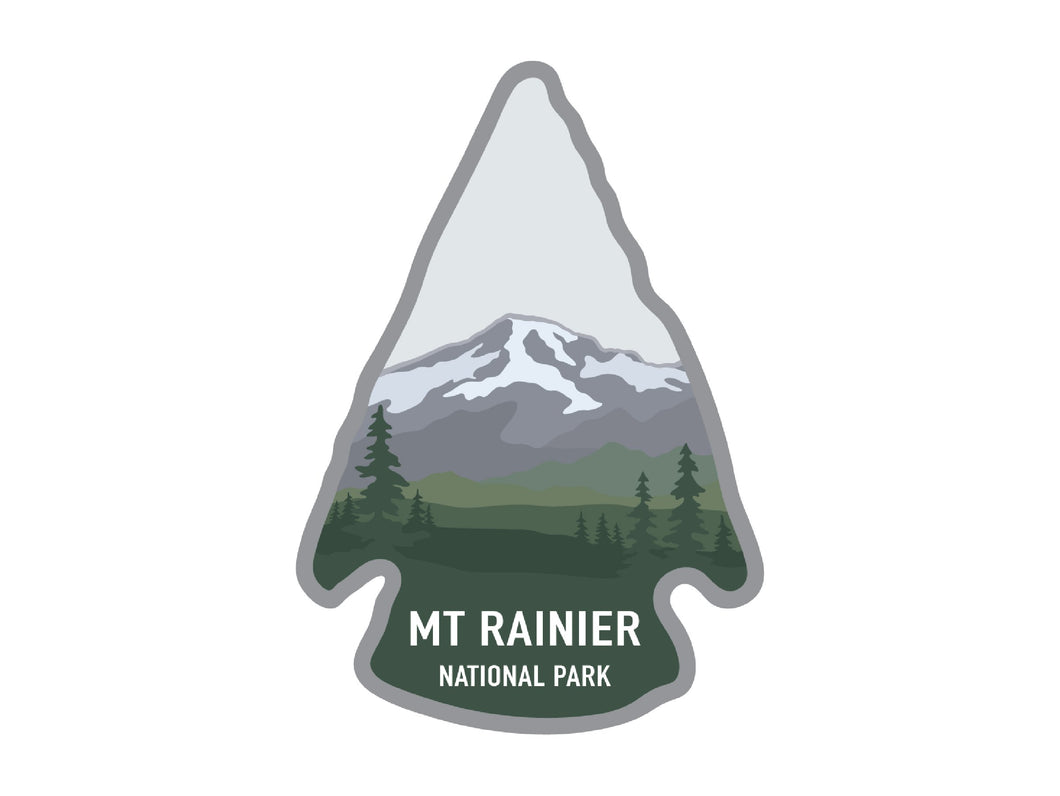 National park arrowhead shaped stickers of Mt Rainier national park in color