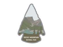 Load image into Gallery viewer, National park arrowhead shaped stickers of Rocky Mountain national park in color
