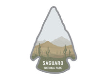 Load image into Gallery viewer, National park arrowhead shaped stickers of Saguaro national park in color
