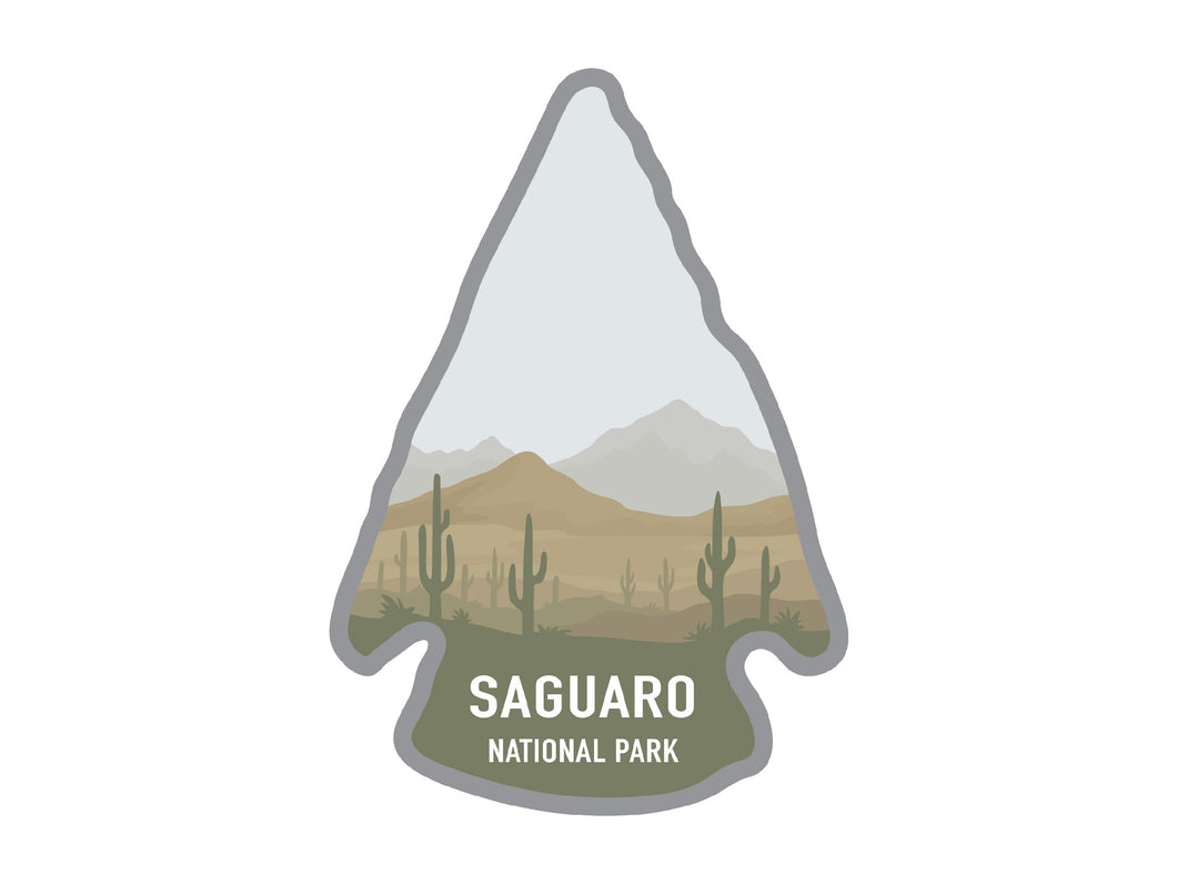 National park arrowhead shaped stickers of Saguaro national park in color
