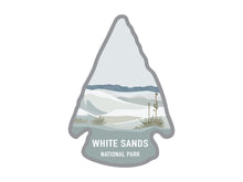 Load image into Gallery viewer, National park arrowhead shaped stickers of White Sands national park in color
