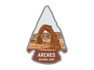 National park arrowhead shaped stickers of arches national park in color