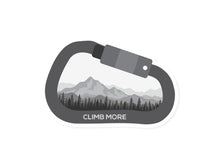 Load image into Gallery viewer, Wildtree climb more sticker carabiner shape with black and white mountain design inside climbing clip

