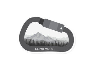 Wildtree climb more sticker carabiner shape with black and white mountain design inside climbing clip
