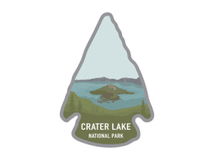National park arrowhead shaped stickers of Crater Lake national park in color