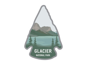 National park arrowhead shaped stickers of glacier national park in color