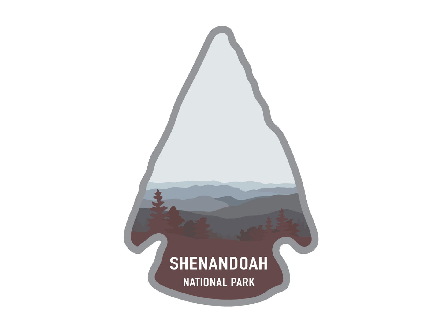 National park arrowhead shaped stickers of shenandoah national park in color