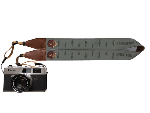 Wildtree Smokey Bear Camera Strap only you can prevent wildfires  attached to film camera