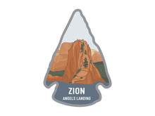Load image into Gallery viewer, National park arrowhead shaped stickers of Zion angels landing utah national park in color
