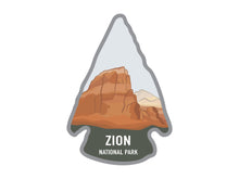 Load image into Gallery viewer, National park arrowhead shaped stickers of Zion national park in color
