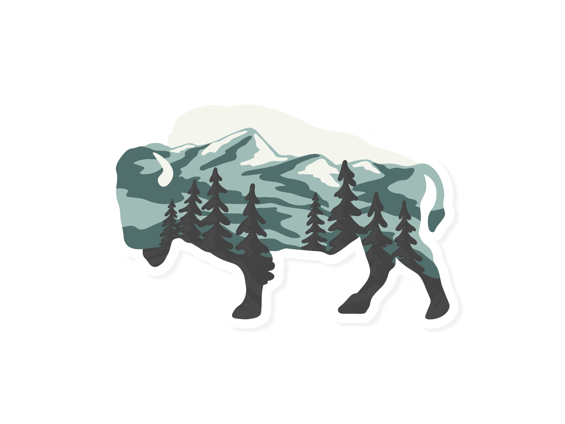 Bison shaped Landscape Sticker design with trees and mountains