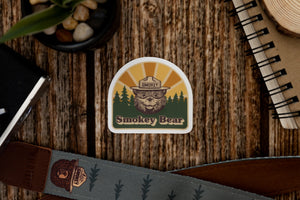 Smokey bear Retro sticker on wood background